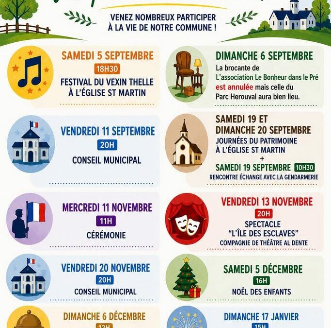 les prochains événements du village. Venez nombreux !