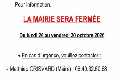 ⚠️ Fermeture de la mairie !