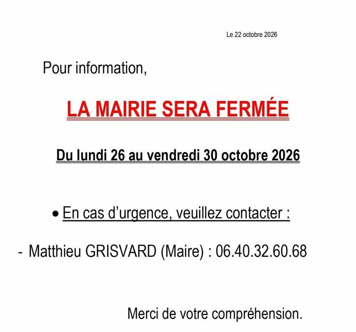 ⚠️ Fermeture de la mairie !