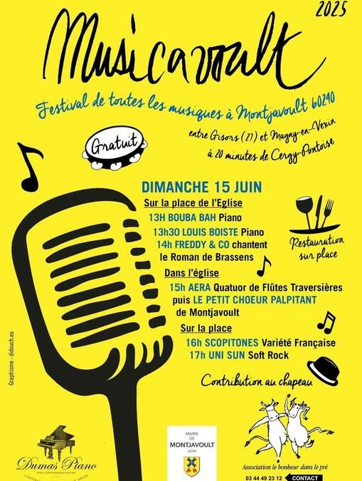#vieAssociative : ce dimanche 15 juin l’association Le Bonheur dans le Pré nous offre une après-midi musicale – GRATUIT : FESTIVAL DE TOUTES LES MUSIQUES MUSICAVOULT Dès 13h. Restauration et buvette sur la place de l’église à Montjavoult.