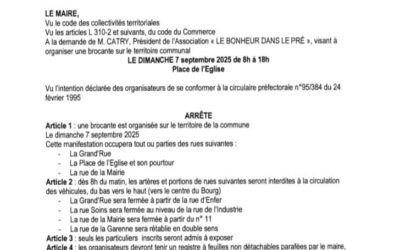 ARRÊTE DE CIRCULATION dimanche 7 septembre en raison de l’organisation d’une brocante à Montjavoult