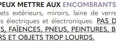 Bonjour, mercredi matin 8 octobre c’est la collecte des encombrants à Montjavoult. Attention, on ne peut pas tout sortir.