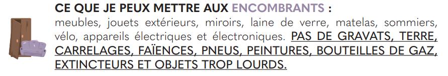 Bonjour, mercredi matin 8 octobre c’est la collecte des encombrants à Montjavoult. Attention, on ne peut pas tout sortir.
