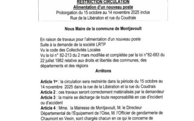 le chantier d’alimentation d’un nouveau poste électrique dans le hameau de BEAUGRENIER est prolongé à partir de mercredi 15 octobre jusqu’au 14 novembre inclus.