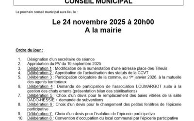 Convocation du conseil municipal du lundi 24 novembre, à 20h