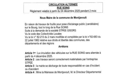 A partir du 4 décembre 2025, Rue Soins, sur le BOURG, la circulation sera ralentie en raison de l’installation de candélabre pour l’éclairage public