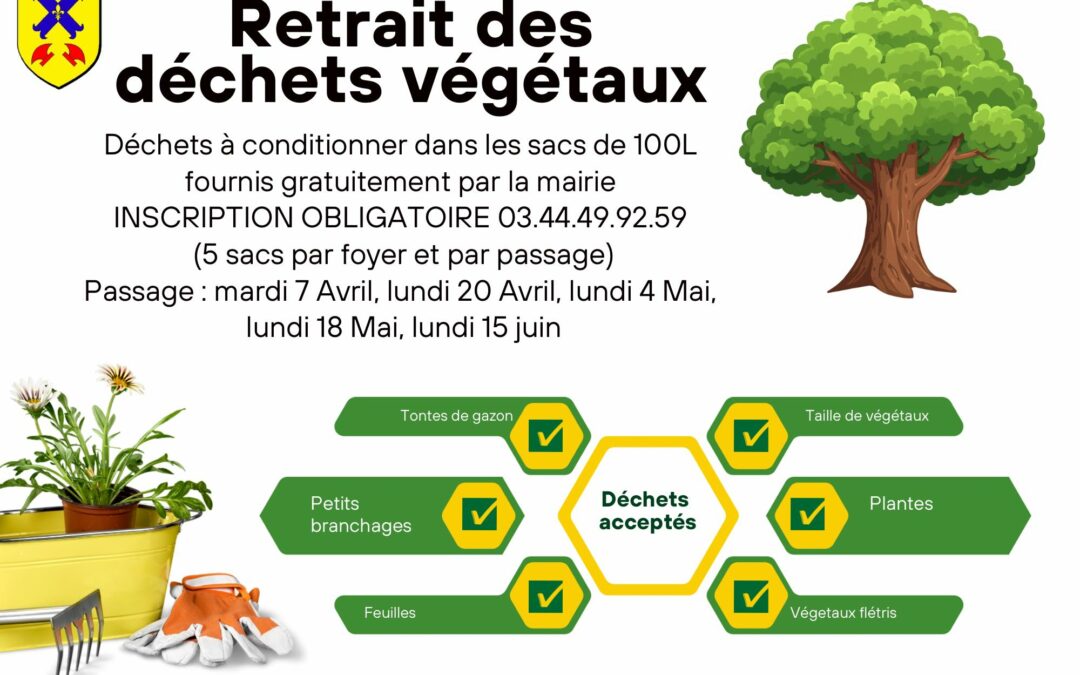 Prochaines dates à retenir pour le ramassage des déchets végétaux. Attention, inscription obligatoire.