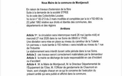 Fermeture de la circulation rue Soins mardi 26 et mercredi 27 mai 2026