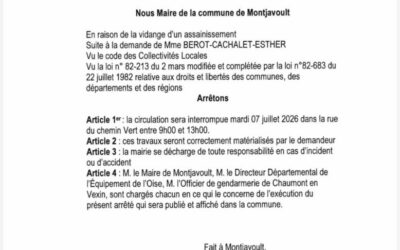 Fermeture de circulation le mardi 7 juillet de 9h à 13h sur la partie haute de la rue du chemin vert