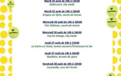 TENNIS TOUR RURAL ! le samedi 29 août de 10h30 à midi , venez jouer au tennis sur le terrain multisport avec le Tennis Club du Vexin Thelle ! C&rsquo;est pour tous les niveaux et tous les âges !