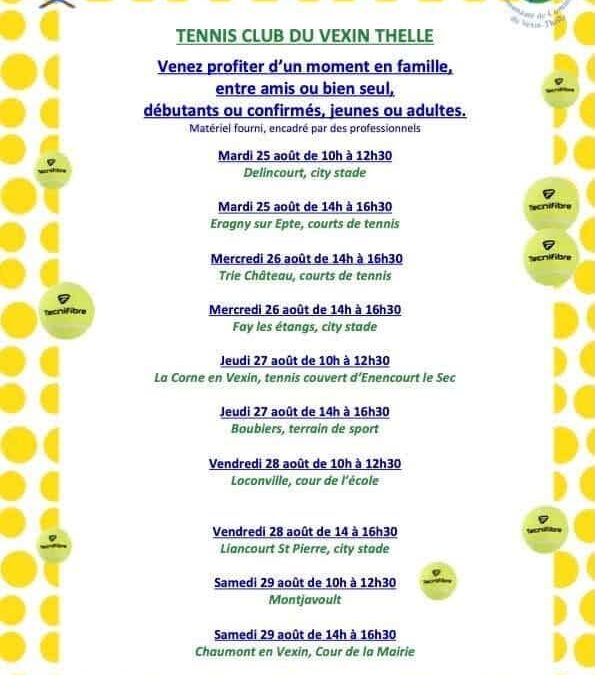 TENNIS TOUR RURAL ! le samedi 29 août de 10h30 à midi , venez jouer au tennis sur le terrain multisport avec le Tennis Club du Vexin Thelle ! C&rsquo;est pour tous les niveaux et tous les âges !