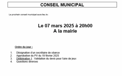 Convocation Conseil Municipal vendredi 7 mars à 20h