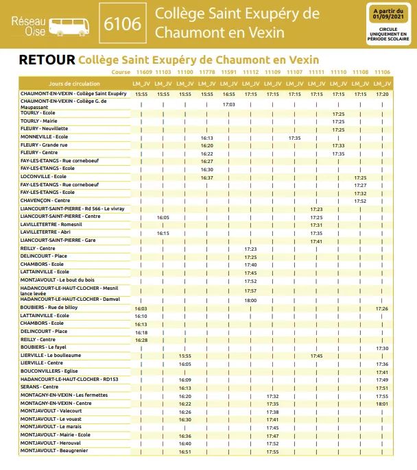 Horaires des bus - Commune de Pernois