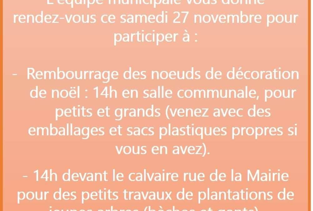 Nous vous donnons rendez-vous ce samedi 27 novembre à 14h pour 2 ateliers participatifs à Montjavoult : Venez nombreux !