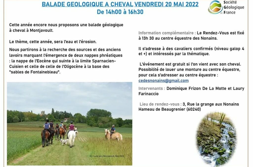 BALADE à MONTJAVOULT : organisée par le Centre Équestre Des Nonains et le géologue Dominique Frizon de la Motte : ce vendredi 20 mai.