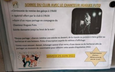 Samedi 25 juin dans le hameau de Beaugrenier, à Montjavoult, le CENTRE EQUESTRE DES NONAINS vous invite à sa Soirée du Club !🥳🥳🥳 Nous vous invitons à vous inscrire