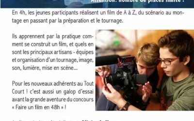 L’atelier « Tout Court » revient à Montjavoult le 1er octobre de 14h à 18h.Réaliser un film de A à Z.Inscription à partir de 12 ans.Contact@toutcourtfestival.fr