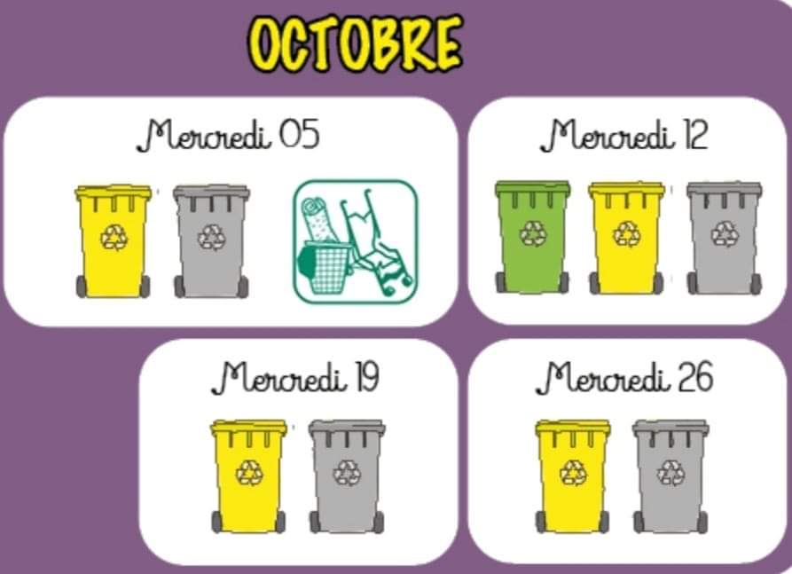 Petit rappel : mercredi 5 octobre c’est le ramassage des encombrants (pas des pots de peinture ni de pneu ni d’amiante).