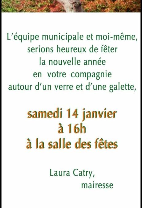 Rappel : l’équipe municipale ainsi que les représentants des associations Montjoviciennes vous attendent ce samedi 14 janvier à 16h autour d’un verre et d’une galette. Bonne semaine et à samedi !