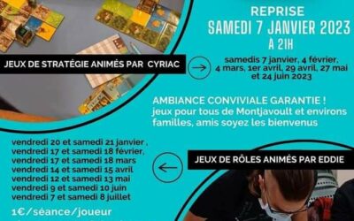 Les activités associatives prévues ce week-end à Montjavoult :Samedi 4 février avec Montjavoult joue : Soirée Jeux de Stratégie- réservations joue.montjavoult@gmail.comDimanche 5 février : séance Sophrologie/Relaxation avec Merveille Eveil – réservation merveilleeveil@gmail.com