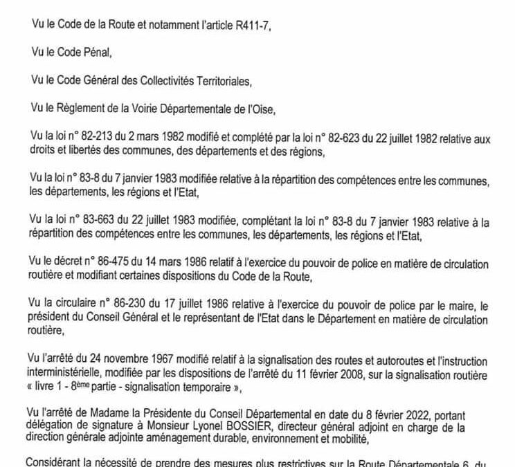 ⚠️Attention travaux⚠️ : par arrêté départemental mis en application le 2 mai jusqu’à ce que la signalisation soit enlevée :Limitation de vitesse à 50 km/h sur la D6 dans les 2 sens (hors agglomération Hameau du Marais – Beaugrenier – jusqu’au rond point vers Chaumont-en-Vexin)