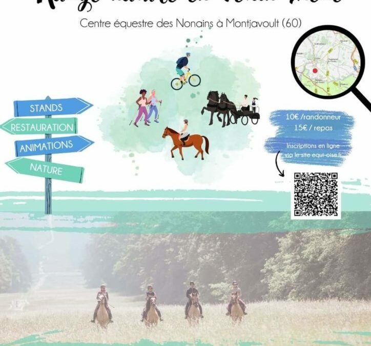 Rallye Nature en Vexin-Thelle, à pied, à cheval ou à vélo !Inscription par mail à cde60@ffe.comRendez-vous au centre équestre des Nonains à Beaugrenier Hameau de Montjavoult dimanche 21 mai pour l’inauguration des boucles équestres du Vexin-Thelle.