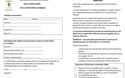 Une aide communale pour la destruction des nids de frelons asiatiques chez les particuliers par une entreprise agréée : 50 % de la facture plafonnée à 100 euros.Luttons ensemble contre ce nuisible destructeur d’abeille.