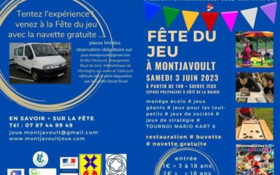 FETE DU JEU A MONTJAVOULT SAMEDI 3 JUIN  Il est encore temps de vous inscrire au TOURNOI MARIO KART 8 DELUX, il reste quelques places. Chaque participant repartira avec un lot. Il vous suffit d’envoyer un mail à eddie.jdrmontjavoult@gmail.com en renseignant vos nom, prénom, date de naissance, numéro de téléphone et votre pseudo pour l’arbre de tournoi. L’inscription au tournoi est de 2€ (en dehors du prix d’entrée à la fête 1€ pour les 3 à 18 et 2€ pour les + de 18 ans). Le tournoi est réservé aux + de 12 ans. Pour les mineurs, un accord parental est demandé au paiement de l’inscription. Voici le programme détaillé …