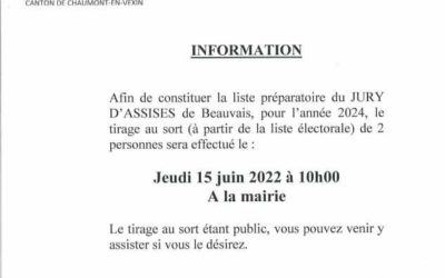 Ouvert au public : Jeudi 15 juin à 10h, première étape du tirage au sort des jurés d’assises parmi les électeurs de Montjavoult.