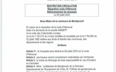 ⚠️ Travaux de réparation de voirie Route d’Hérouval : ce jeudi 6 juillet. Prudence