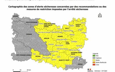 sécheresse : notre bassin « Epte-Troesne-Viosne » placé en état de VIGILANCE par arrété préfectoral du 30 octobre 2023, nous sommes collectivement et individuellement invités à réaliser des économies d’eau (rappel, interdiction de lavage de voiture au jet d’eau à domicile).Consulter l’arrété sur PROPLUVIA :