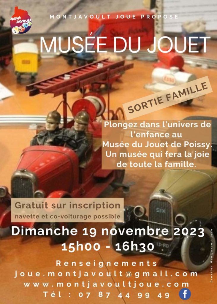 Montjavoult joue: Avec cette sortie famille au MUSEE DU JOUET de Poissy totalement rénové , voici une belle occasion de découvrir une incroyable collection de jeux et de jouets de toutes les époques mais aussi le Prieuré de Poissy dans lequel est installé le Musée et où, ce n’est pas rien, est né le roi Saint Louis (Louis IX) !!!Avec en prime une exposition sur l’auteure de Tom-Tom et Nana !Pour petits et grands…Véhicule 9 places et covoiturage possible. sortie gratuite sur inscription