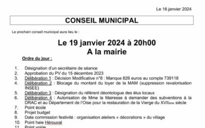 Convocation du conseil municipal du vendredi 19 janvier à 20h