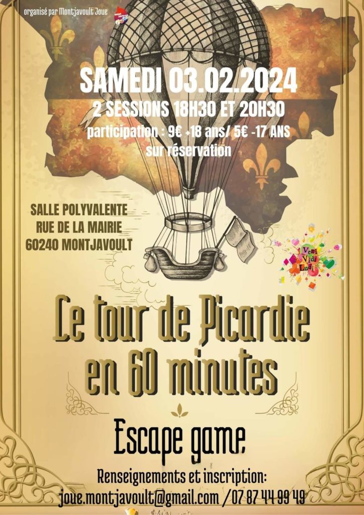 Ce samedi !!! NOTRE NOUVEL ESCAPE GAME « LE TOUR DE PICARDIE EN 60 MINUTES » Voyagez dans le temps et retrouvez le manuscrit secret de Jules Verne !!! il reste quelques places ….inscription sur joue.montjavoult@gmail.com