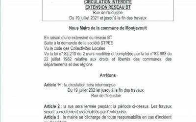 ARRÊTÉ COMMUNALE: rue de l’industrie le 19 juillet 2021