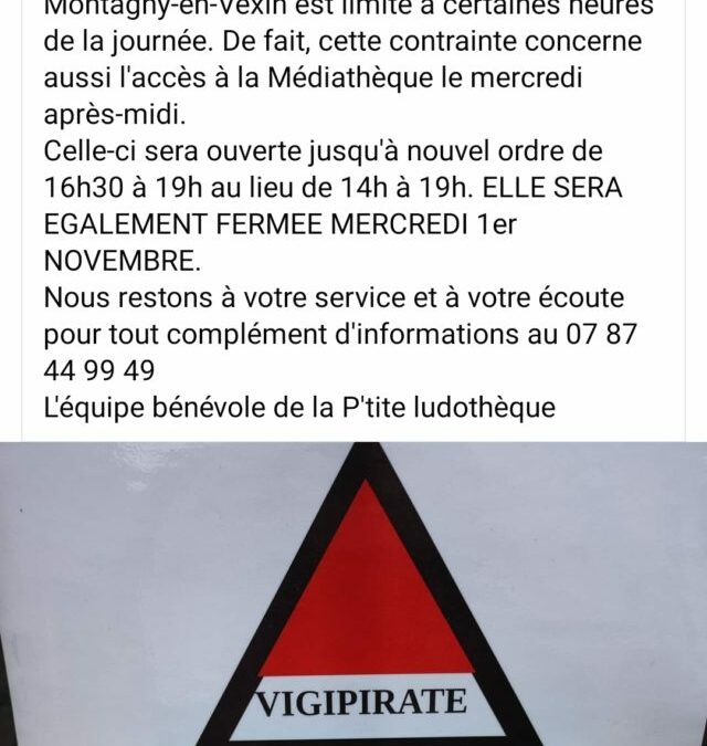 Attention: changement des horaires de la P’tite ludothèque à Montagny-en-Vexin organisée le mercredi par Montjavoult joue :