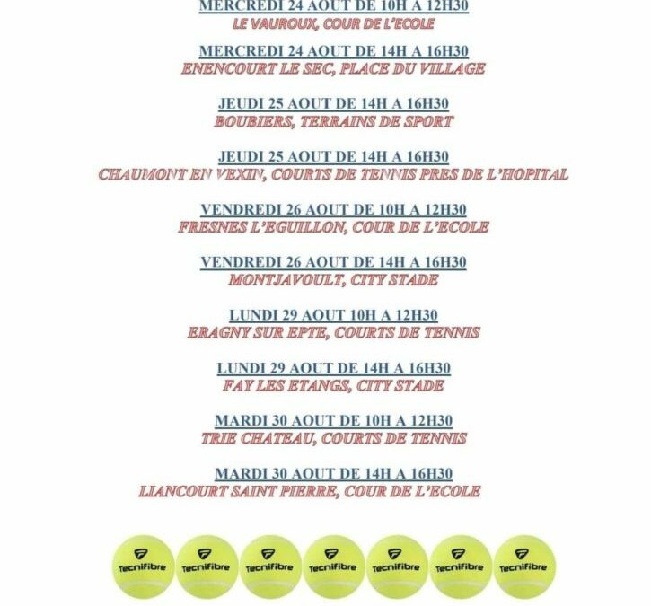 Le Tennis Tour Rural revient à Montjavoult le vendredi 26 août de 14h à 16h30.